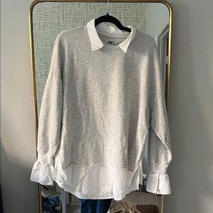 NSF Heather Gray Sweatshirt with White Layered Details